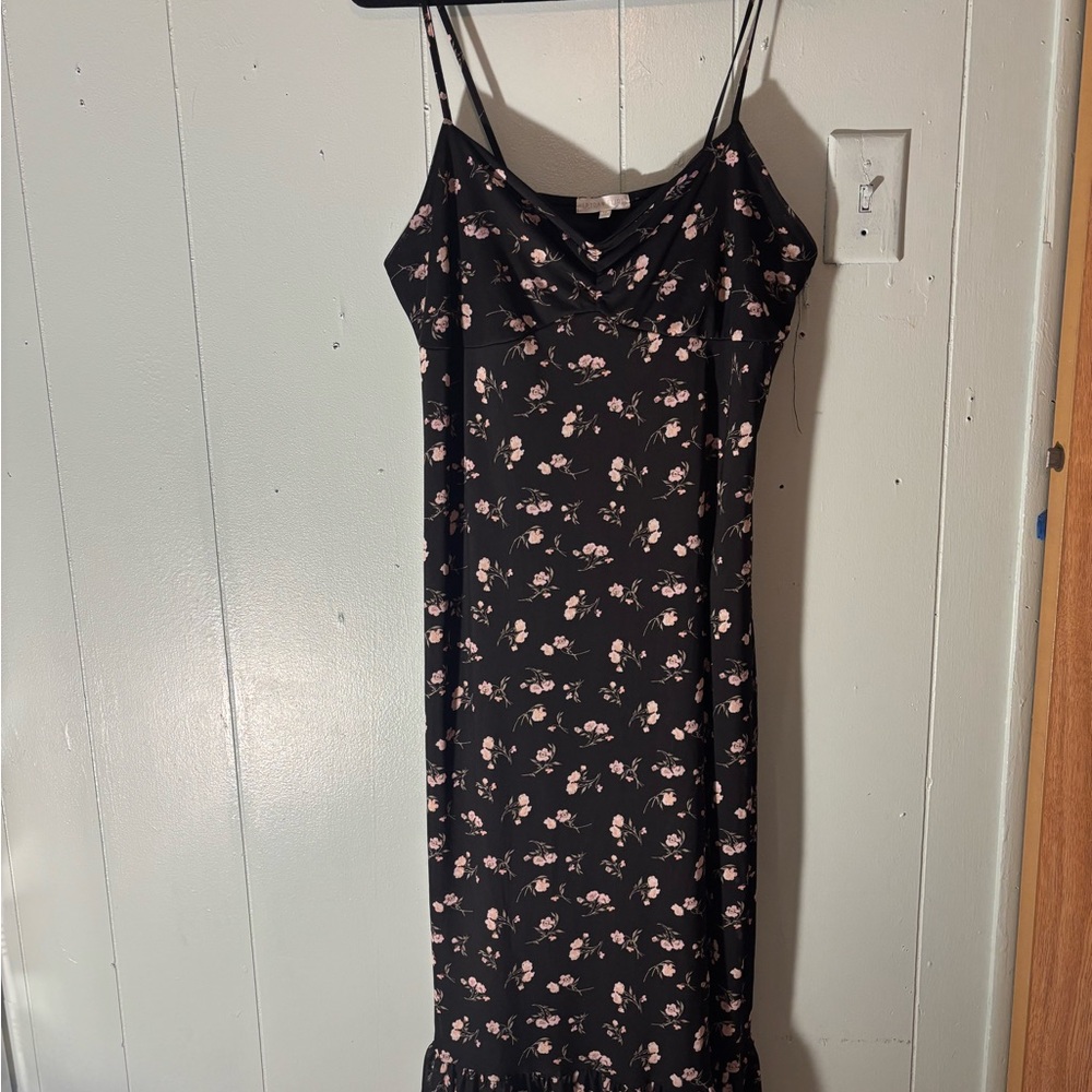 Ultra Flirt Black and Pink Floral Midi Dress